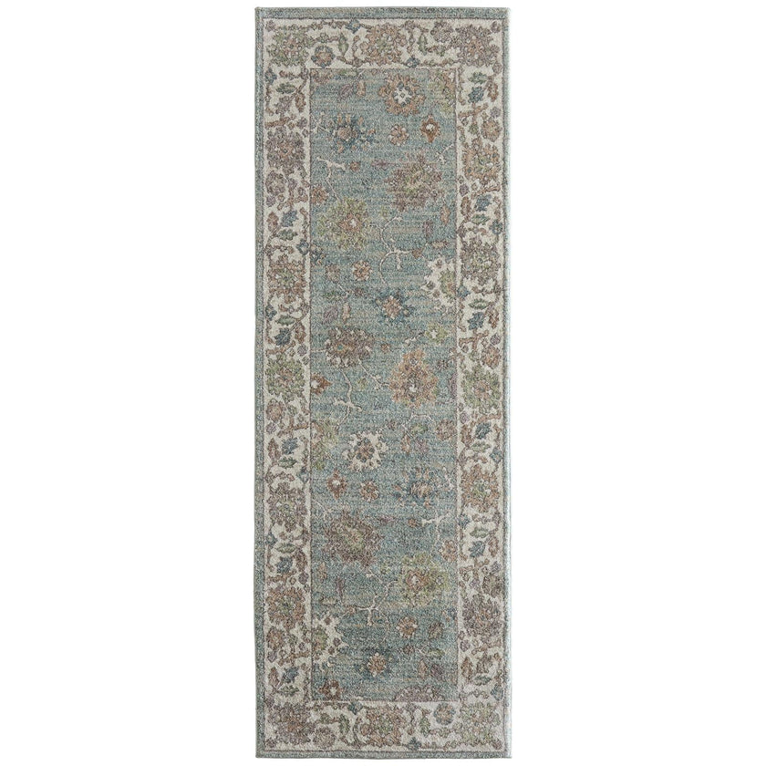 Feizy Dartmouth 39QNF Transitional Floral & Botanical Rug in Blue/Ivory/Brown