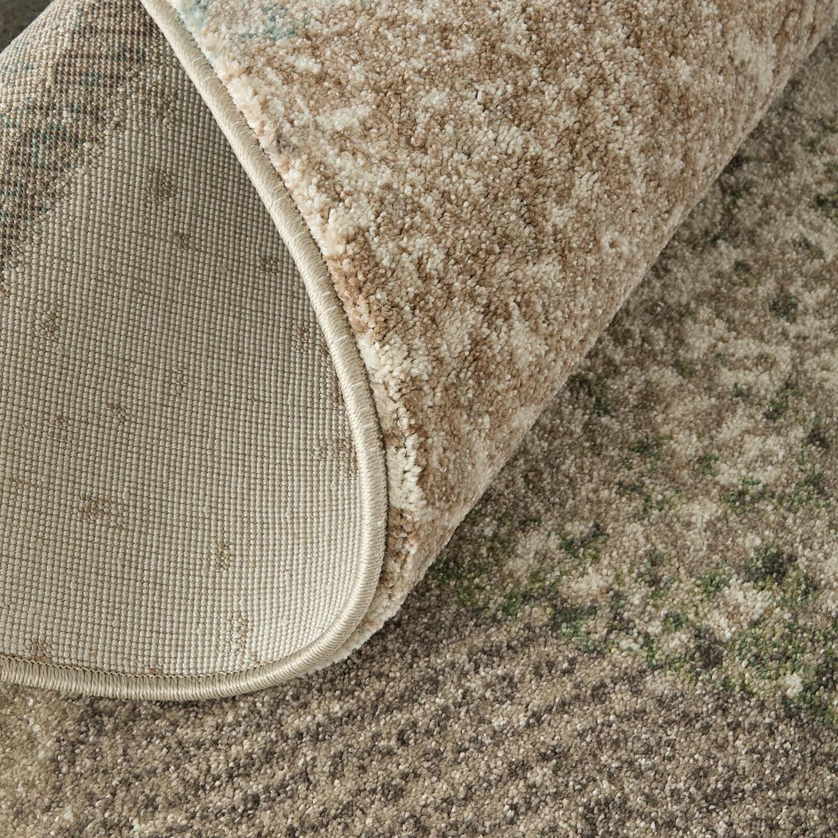 Feizy Eden 39QVF Modern Color Block Rug in Ivory/Blue/Green