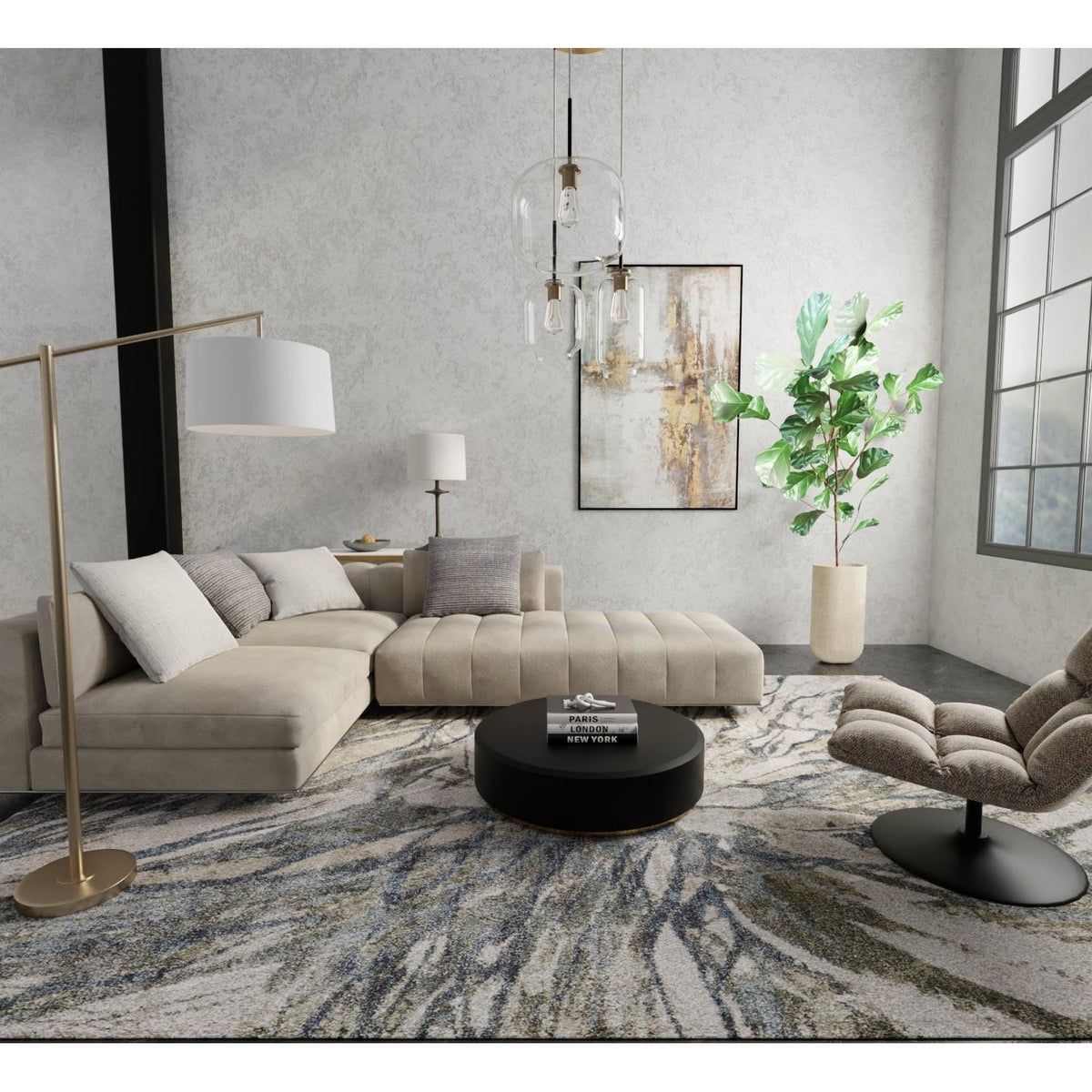 Feizy Skyview 39Q8F Modern Abstract Rug in Gray/Green/Ivory