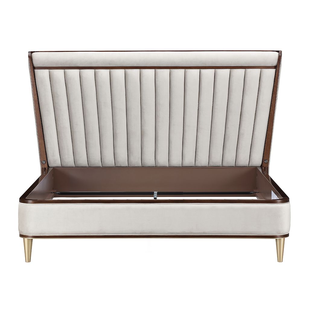 Michael Amini Houston Eastern King Channel Tufted Panel Bed - Porcini/Walnut