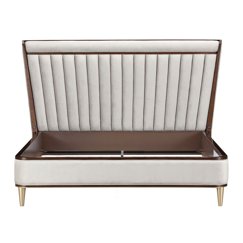 Michael Amini Houston Eastern King Channel Tufted Panel Bed - Porcini/Walnut