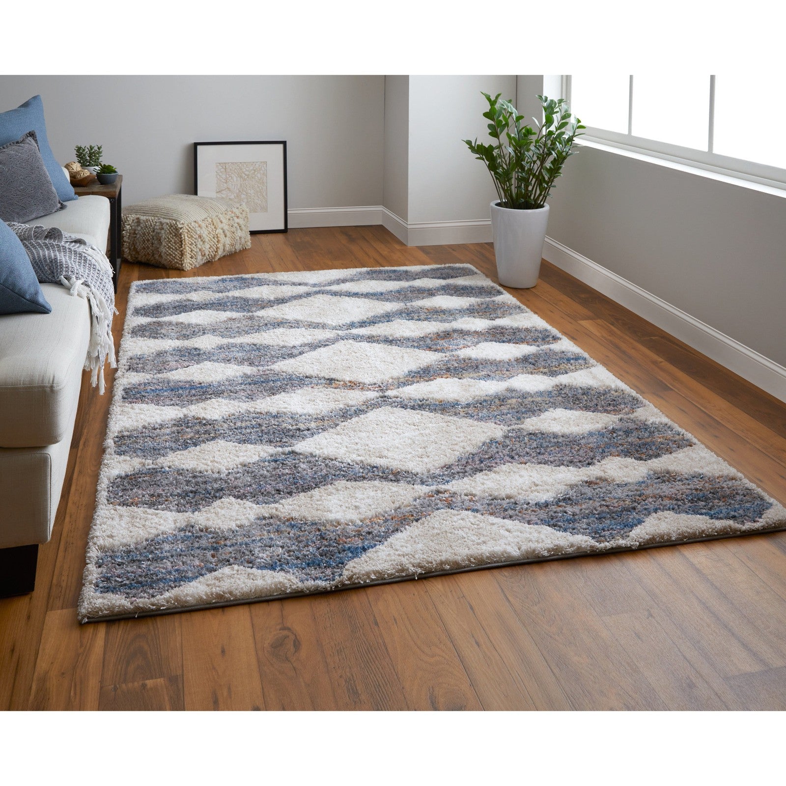 Feizy Mynka 39IFF Transitional Diamond in Tan/Ivory/Blue