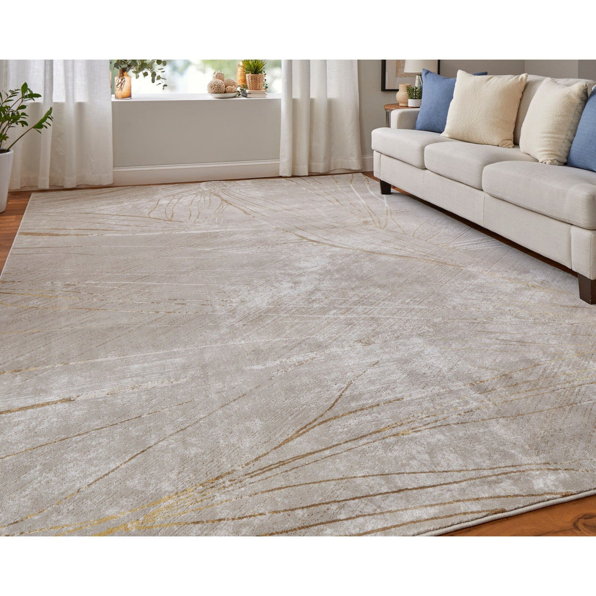 Feizy Waldor 39NBF Modern Abstract in Taupe/Brown/Silver