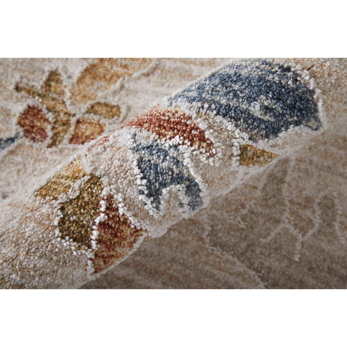 Feizy Pasha 39M8F Transitional Floral & Botanical in Ivory/Blue/Gold