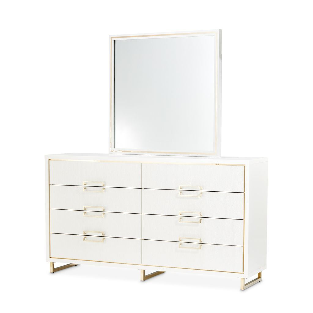 Michael Amini Palm Gate Dresser with Mirror - Cloud White