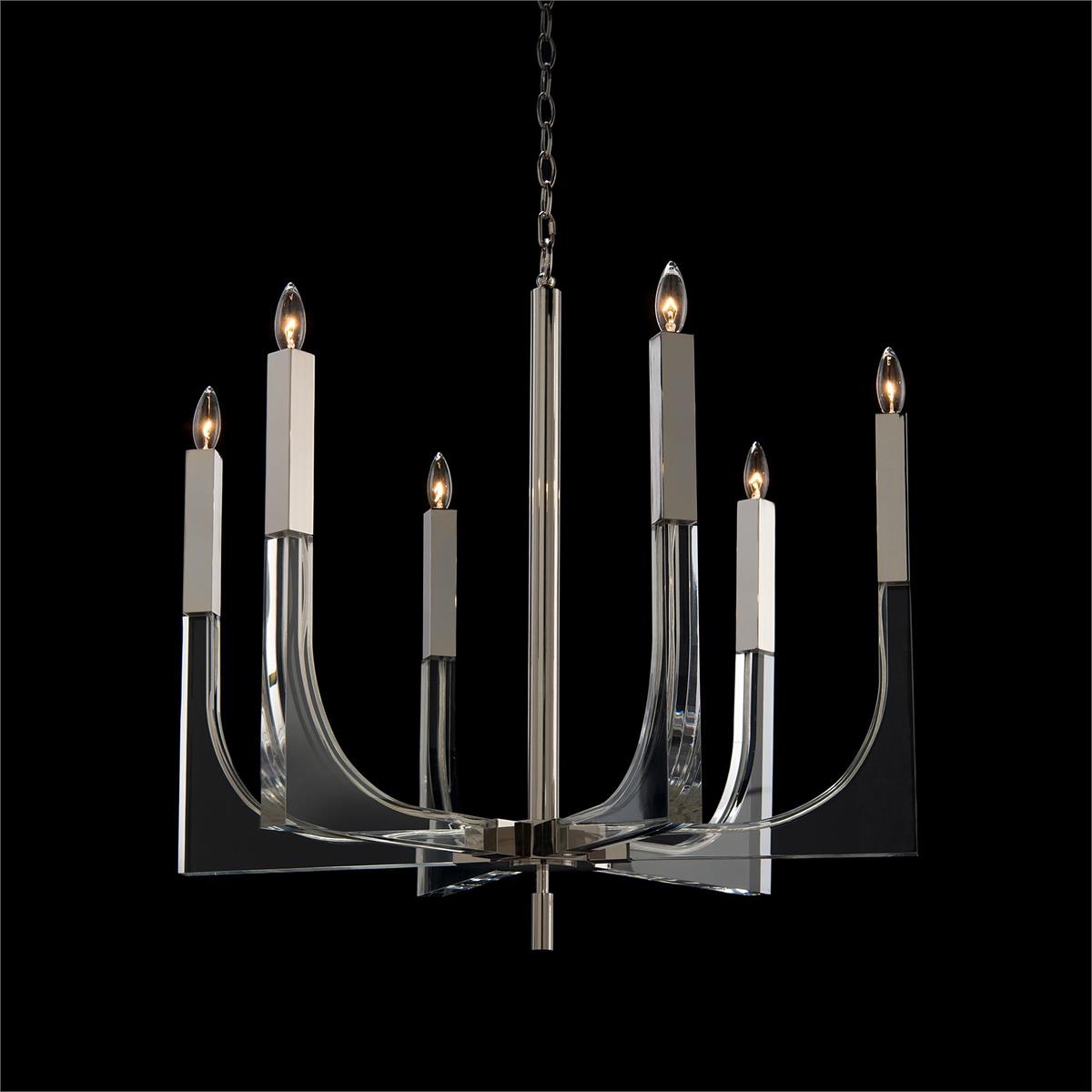 John Richard Acrylic and Nickel Six-Light Chandelier