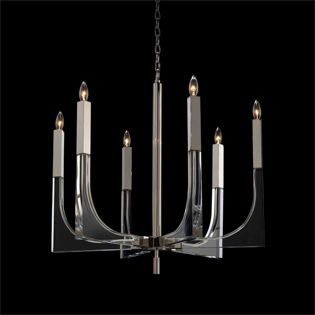 John Richard Acrylic and Nickel Six-Light Chandelier