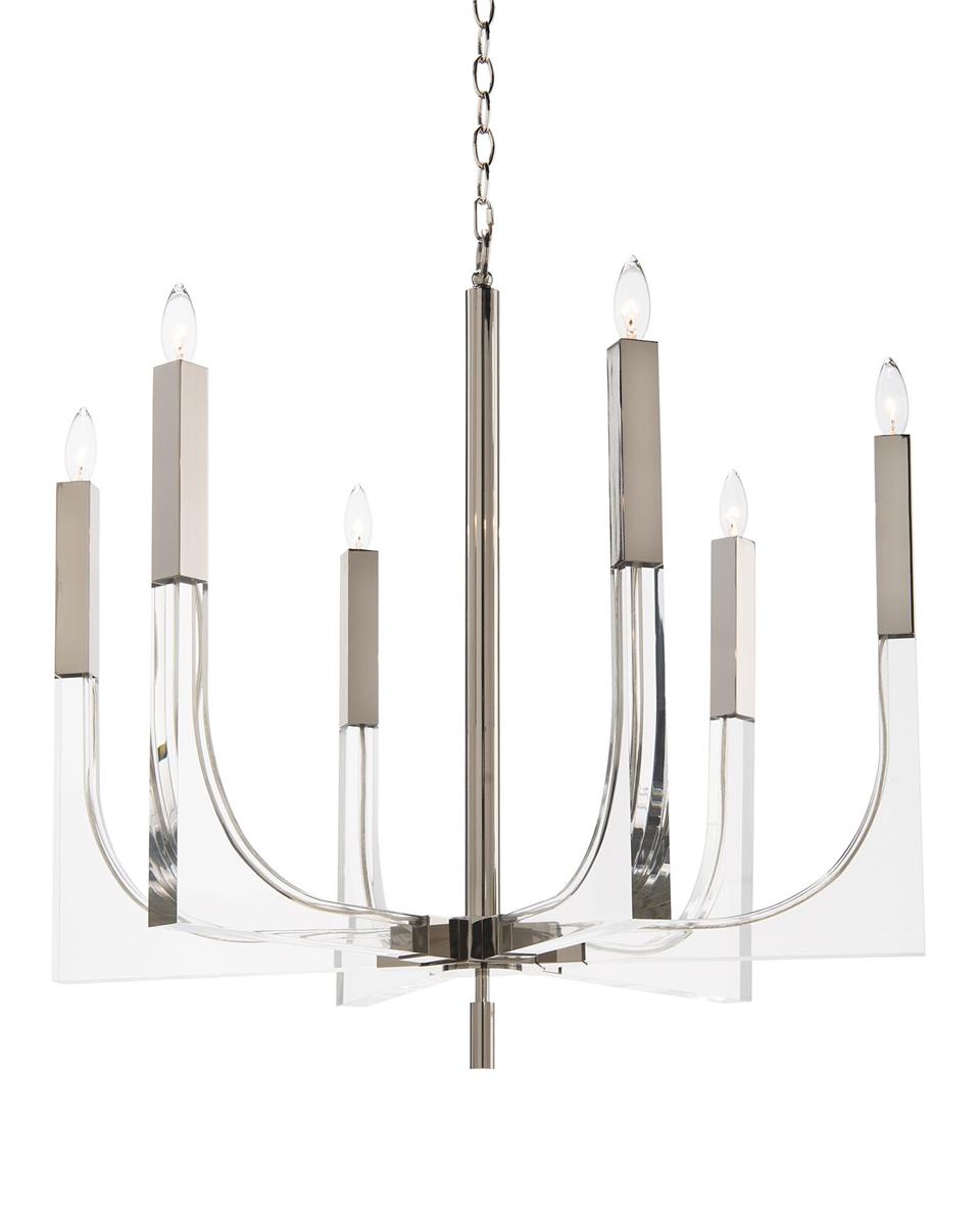 John Richard Acrylic and Nickel Six-Light Chandelier