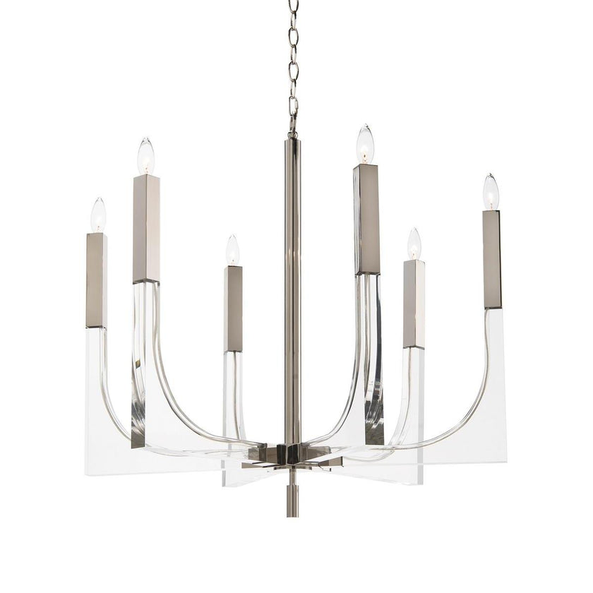 John Richard Acrylic and Nickel Six-Light Chandelier
