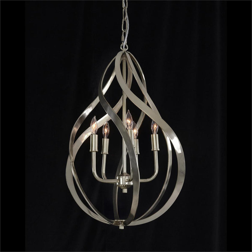 John Richard Ribbons of Nickel Swirls Five-Light Pendant