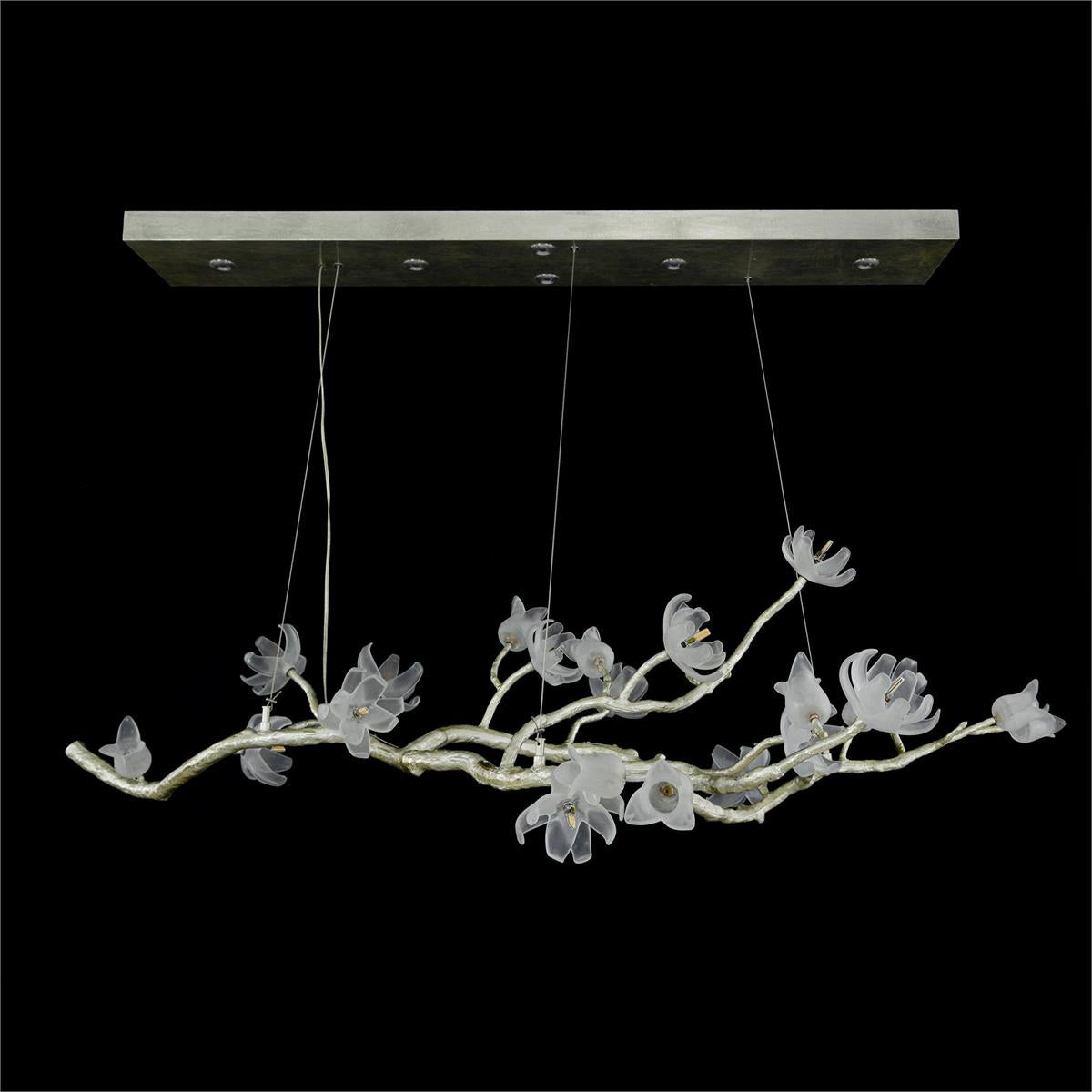John Richard Churippu Magnolia & Tulip Glass Oblong Nineteen-Light Chandelier
