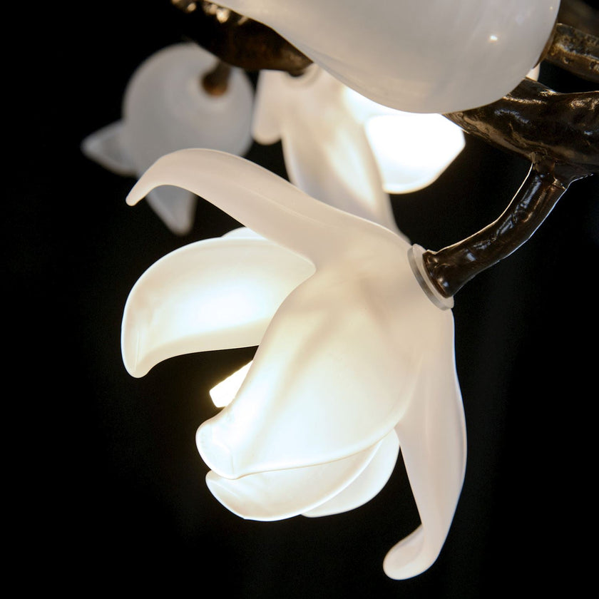 John Richard Churippu Magnolia & Tulip Glass Bronze Vertical Twenty-One Light Chandelier