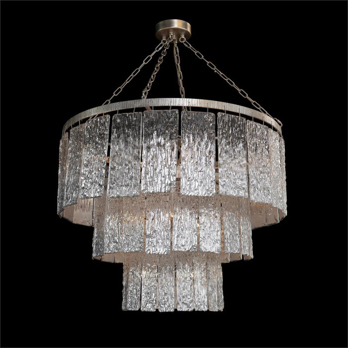 John Richard Twilight Sixteen-Light Slumped Glass Chandelier, Silver