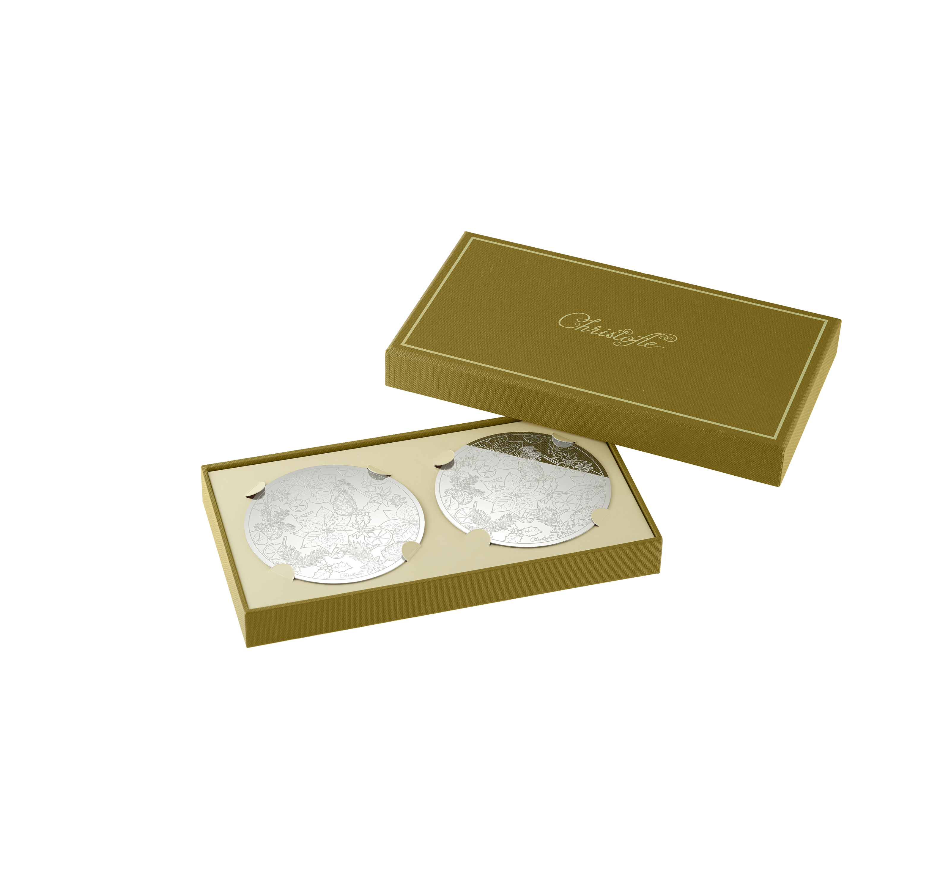 Christofle Bouquet Givré Stainless Steel Glass Coasters - Set of 2