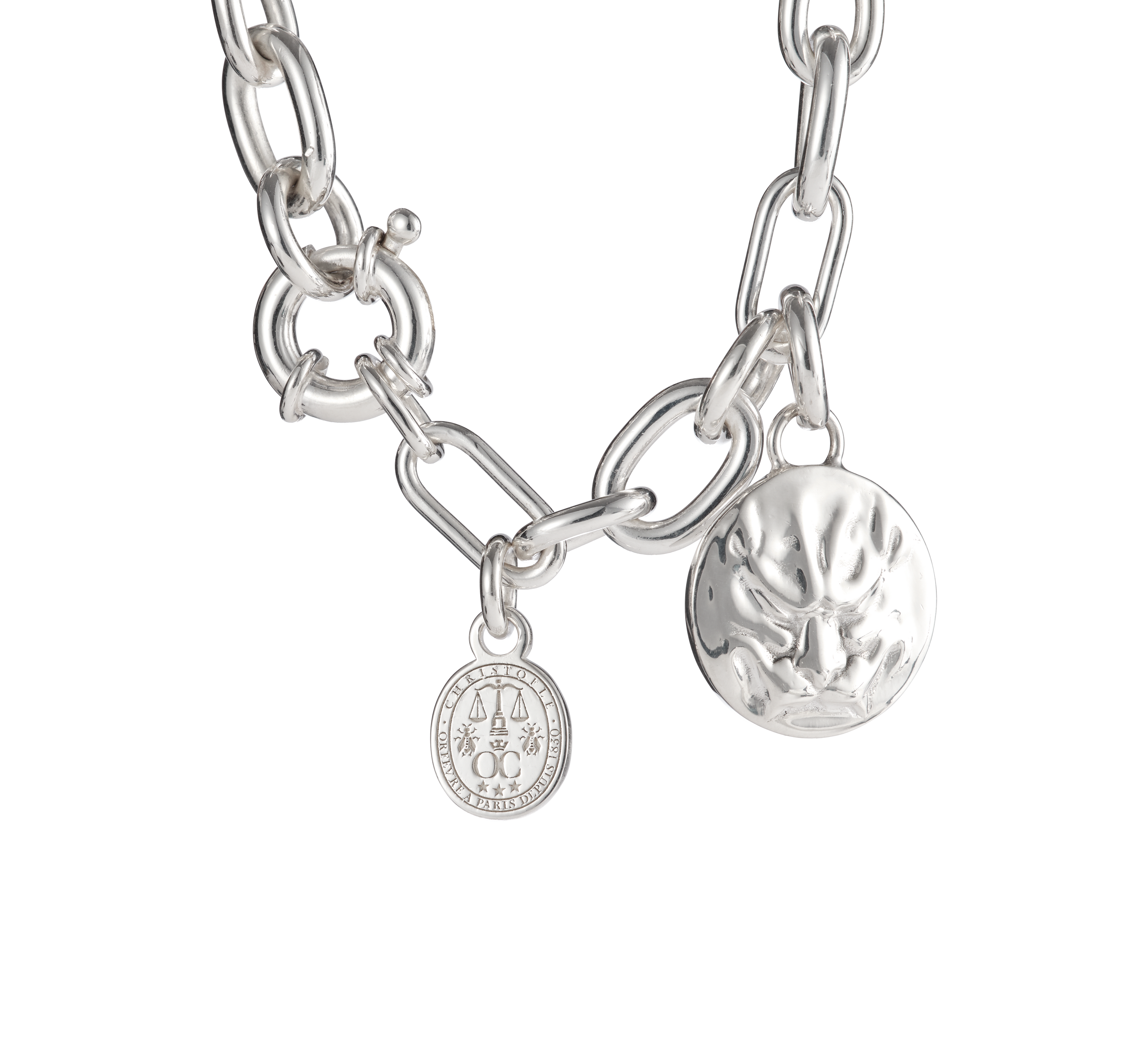 Christofle Chri-Chri Sterling Silver Medal With Snape Hook Peau De Lion