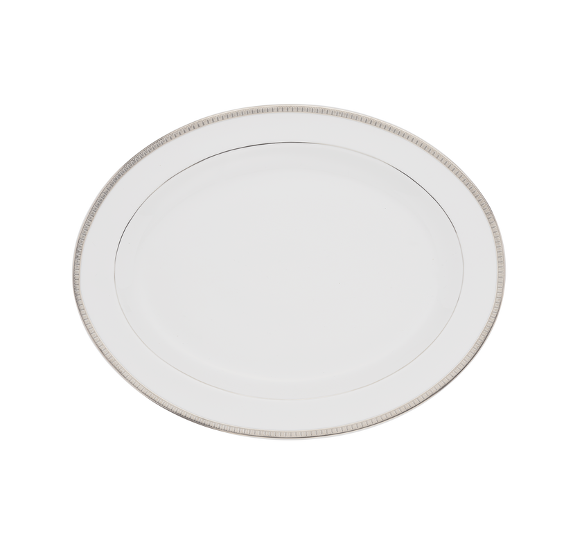 Christofle Malmaison Porcelain Oval Platter Platinum 38 Cm