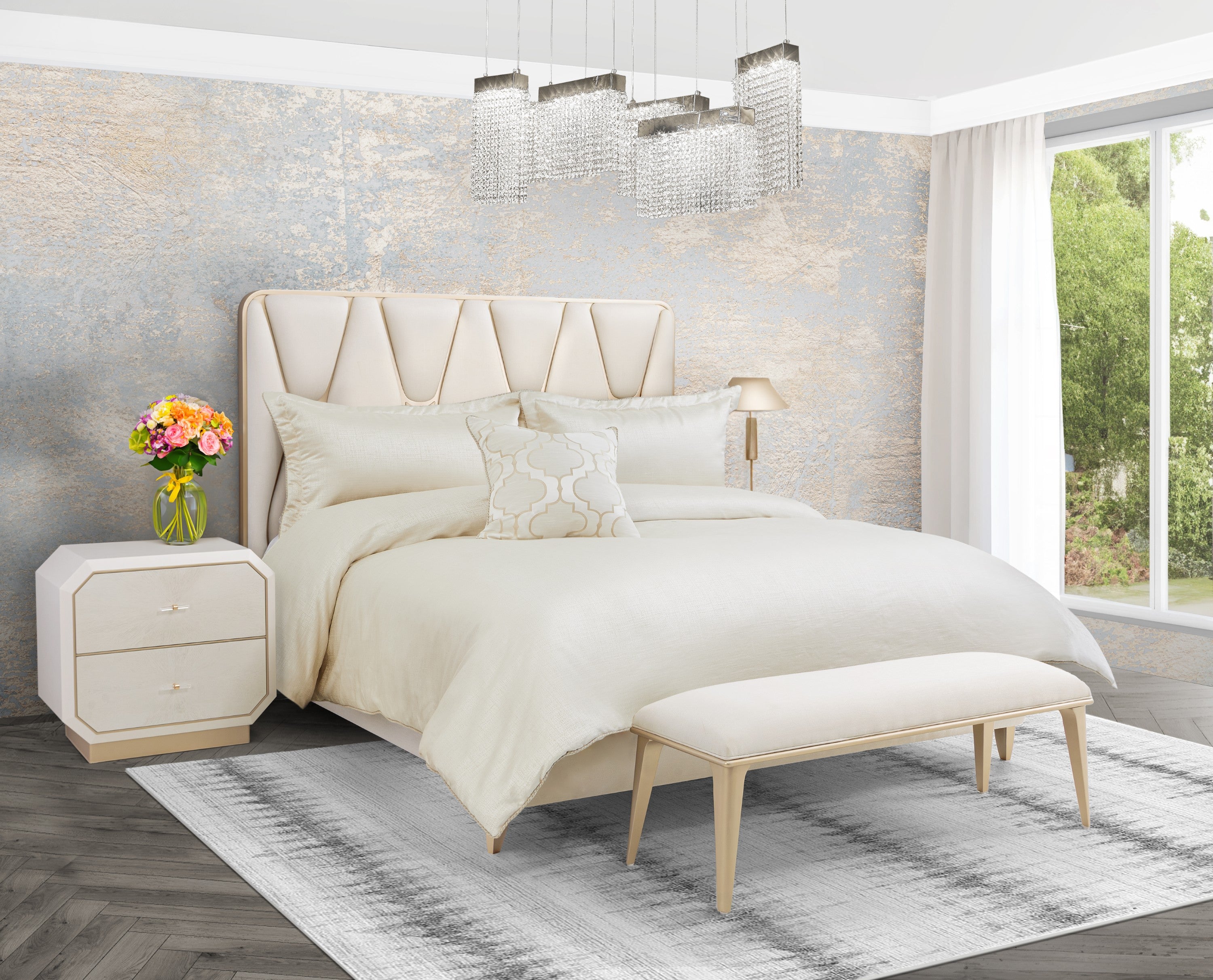 Michael Amini Westlyn 4-Piece King Comforter Set - Ivory