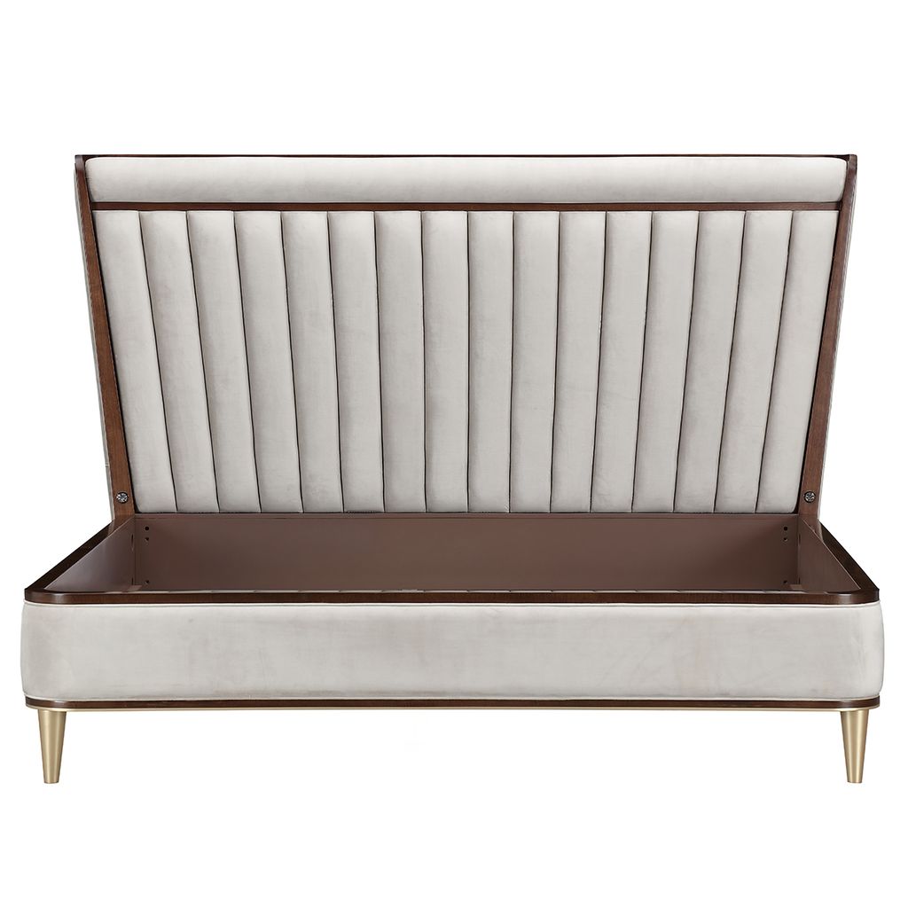 Michael Amini Houston Eastern King Channel Tufted Panel Bed - Porcini/Walnut