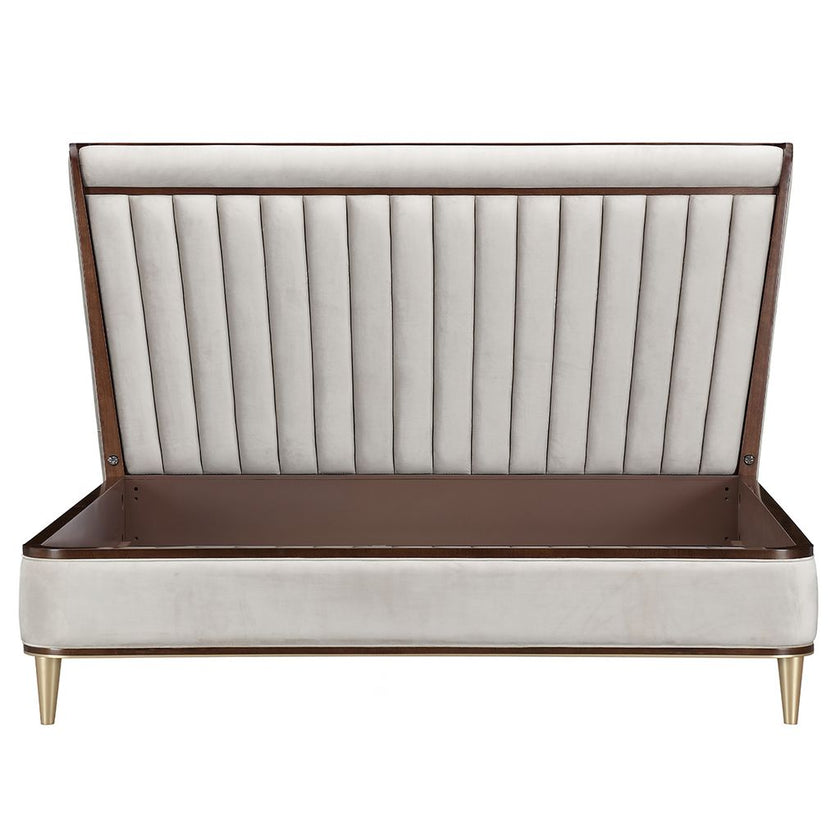 Michael Amini Houston Eastern King Channel Tufted Panel Bed - Porcini/Walnut