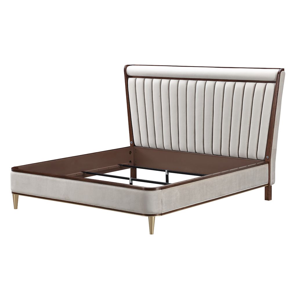 Michael Amini Houston Eastern King Channel Tufted Panel Bed - Porcini/Walnut