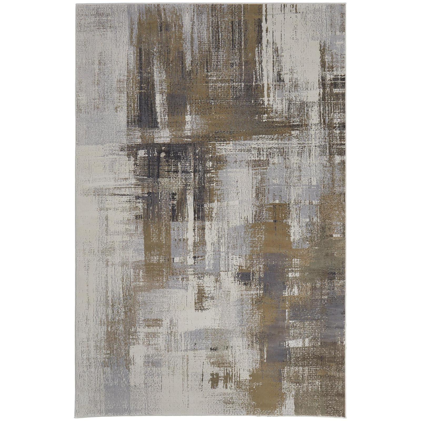 Feizy Mandana 39LYF Modern Abstract Rug in Brown/Ivory