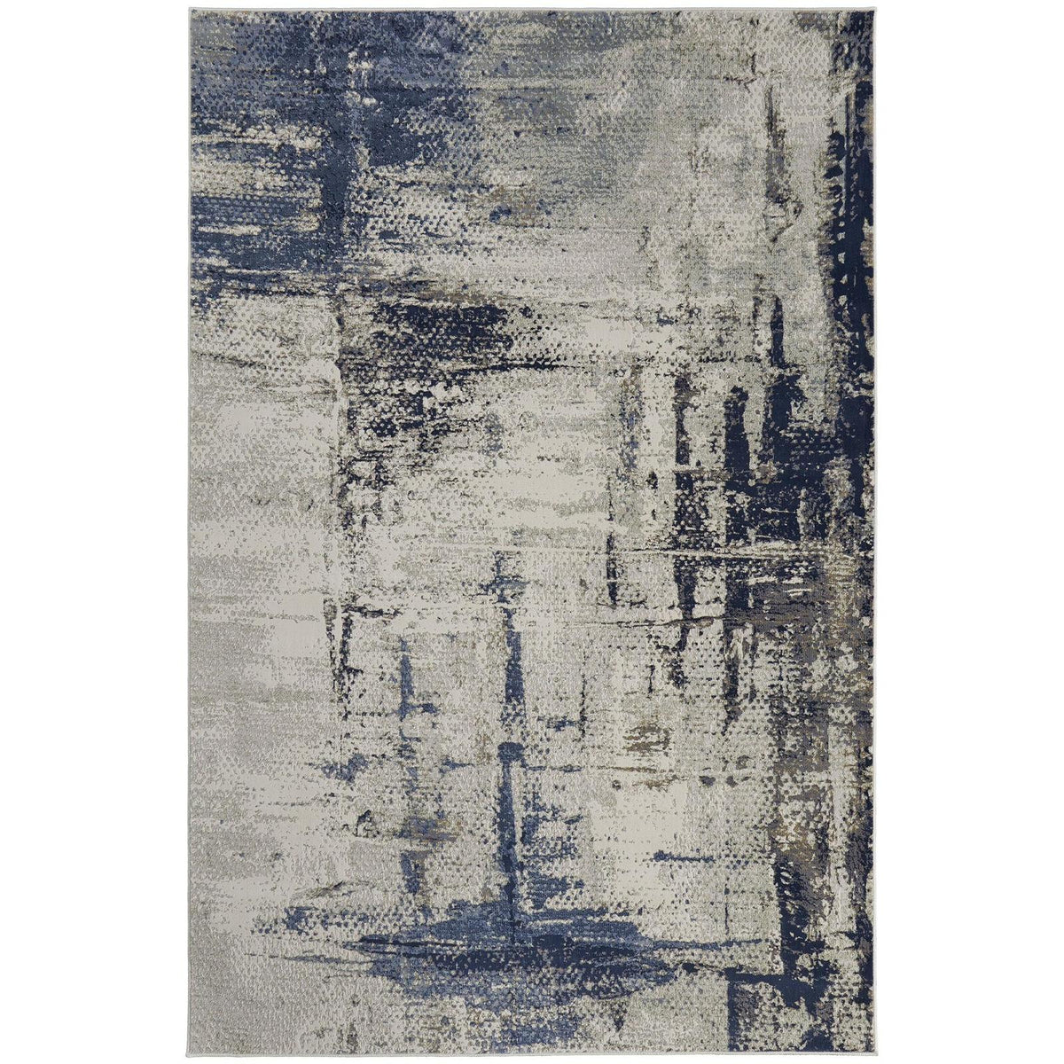 Feizy Mandana 39LZF Modern Abstract Rug in Ivory/Blue