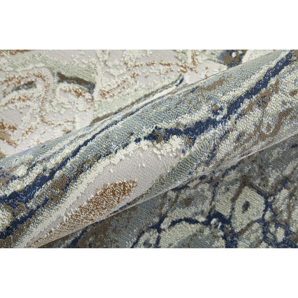 Feizy Mandana 39M1F Modern Abstract Rug in Ivory/Taupe/Blue