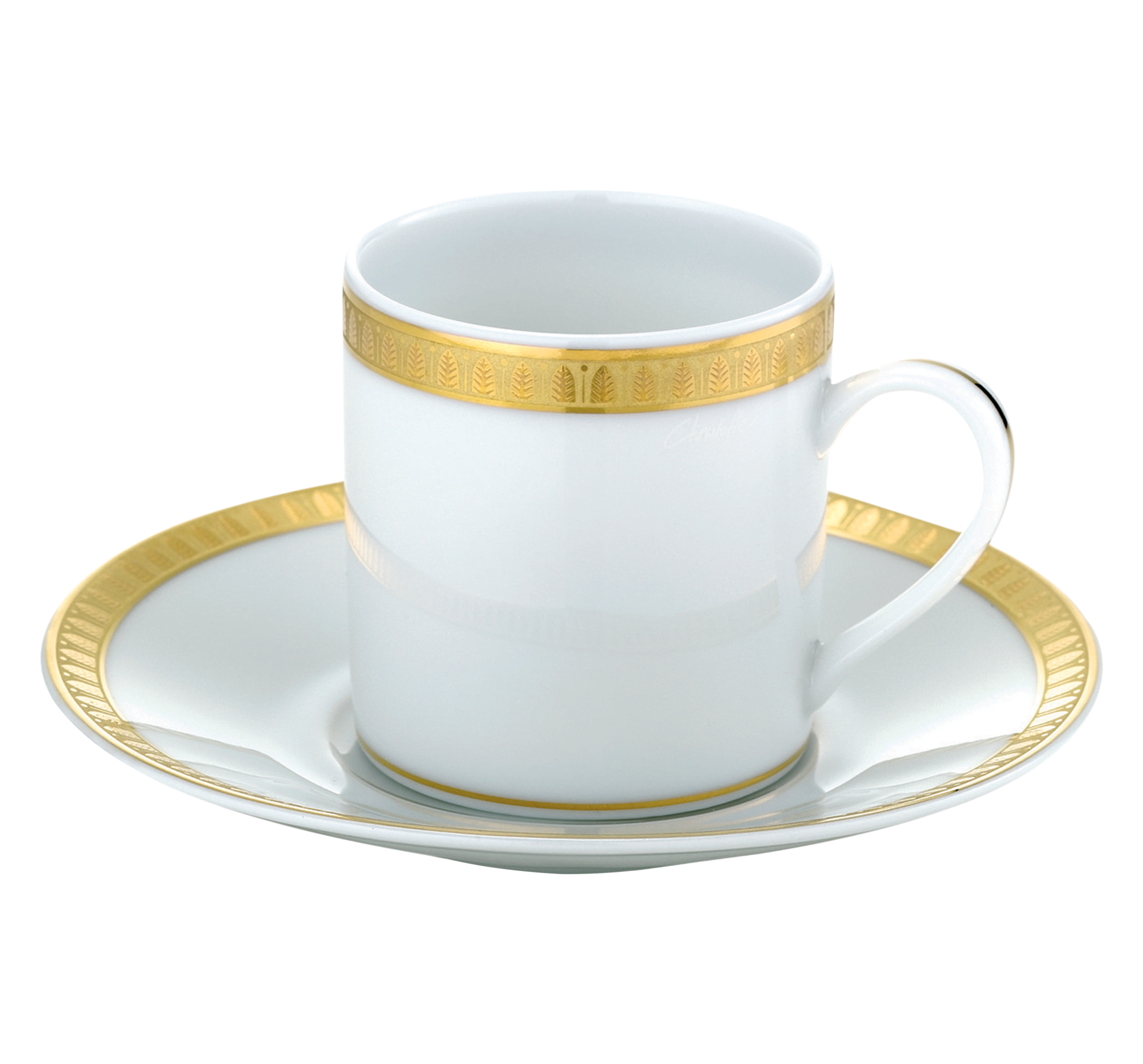 Christofle Malmaison Gilded Porcelain Demitasse Cup and Saucer