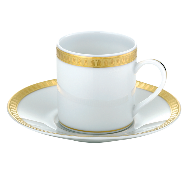 Christofle Malmaison Gilded Porcelain Demitasse Cup and Saucer