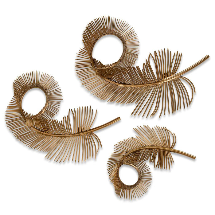 John Richard A Set of Three Coiled Brass Plumes Wall Art