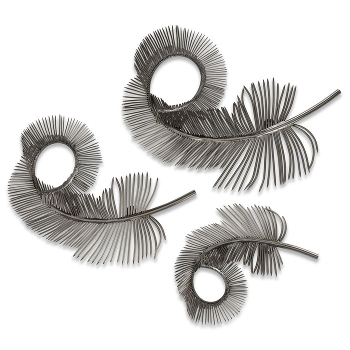 John Richard A Set of Three Coiled Silver Plumes Wall Art