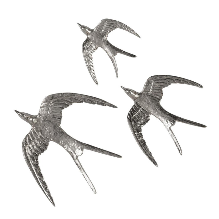 John Richard Set of Three Nickel Birds in Flight Wall Art