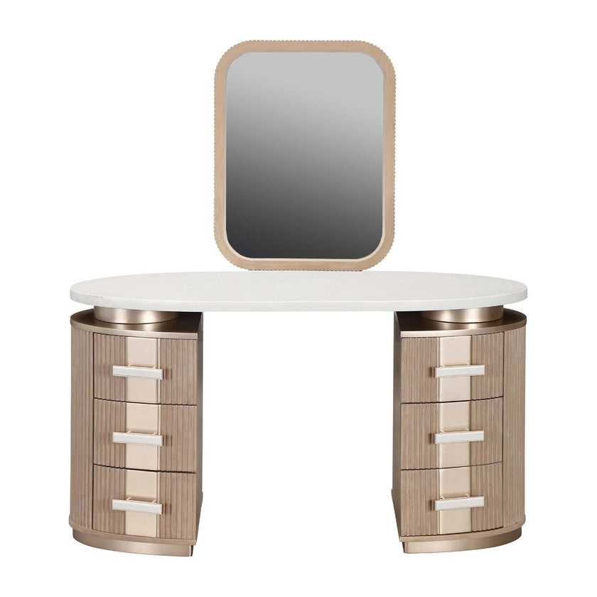 Michael Amini West Kensington Vanity with Mirror - Sea Salt Caramel