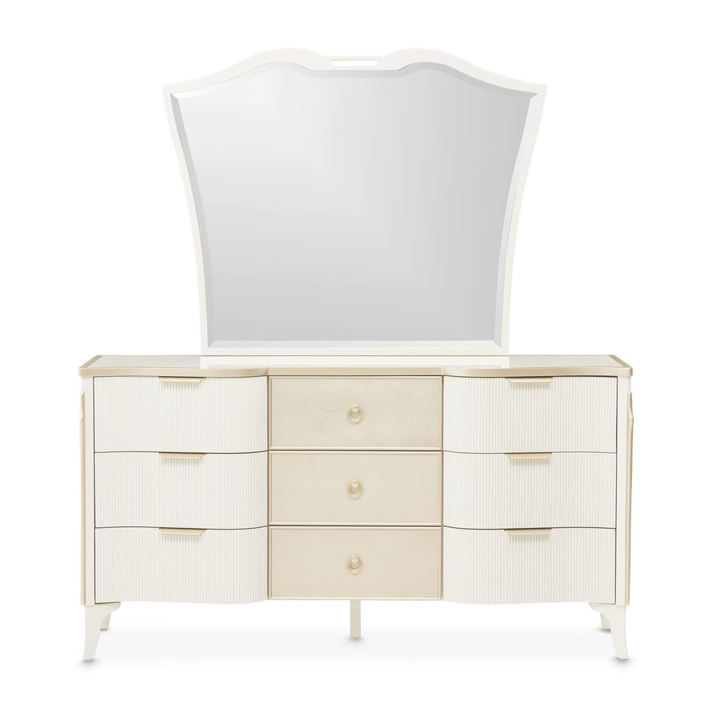 Michael Amini La Marisia Dresser with Mirror - Creamy Pearl