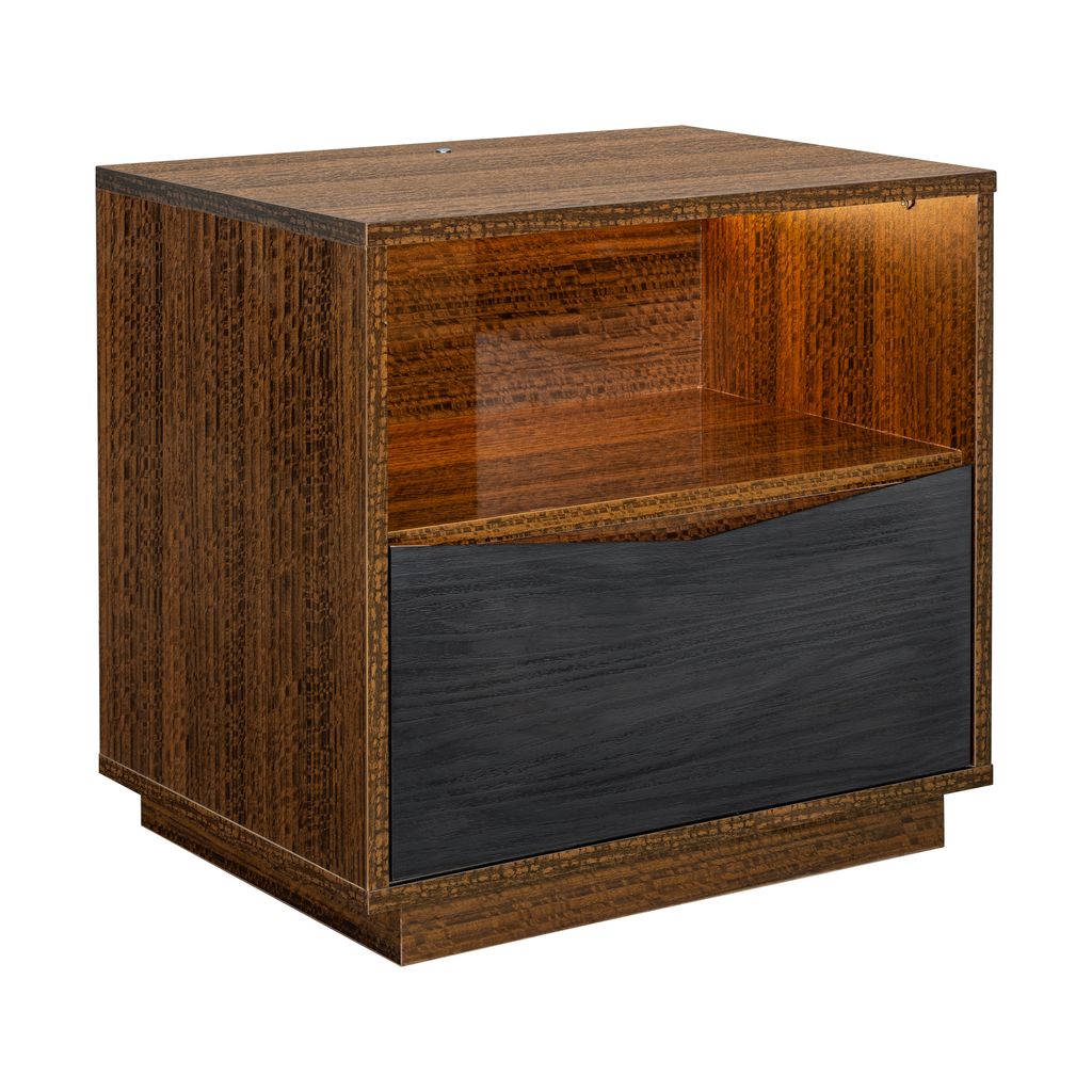 Michael Amini Kayner 1-Drawer Nightstand with LED Lights - Charcoal