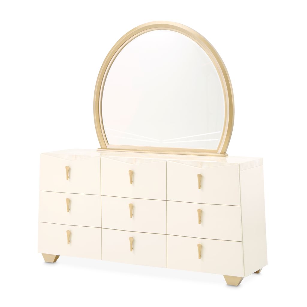 Michael Amini Fantosini Dresser with Mirror - Creamy Pearl