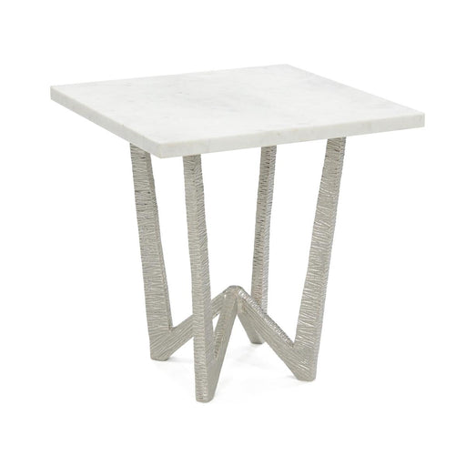 John Richard End Table In Nickel With Marble Top