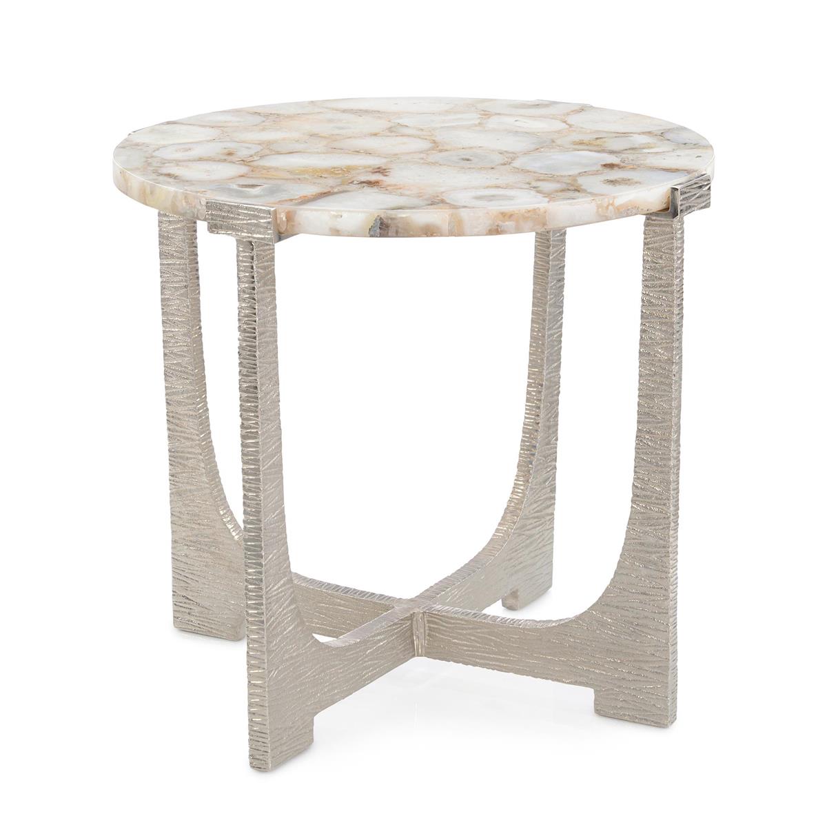 John Richard Unity Round Agate End Table, Nickel