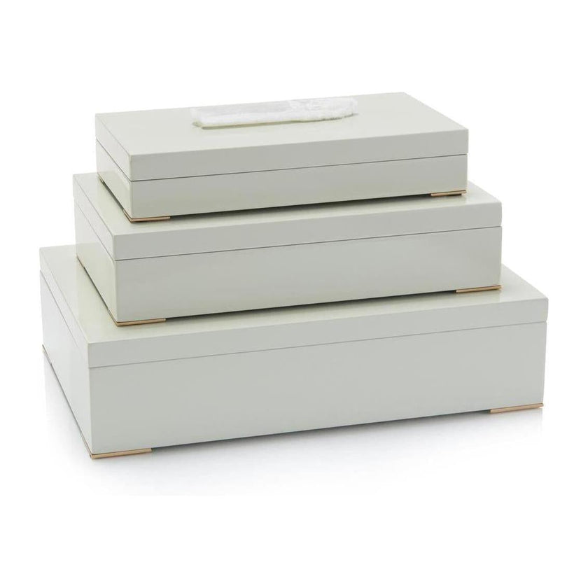 John Richard Decor Set of Three Boxes Topped in Selenite