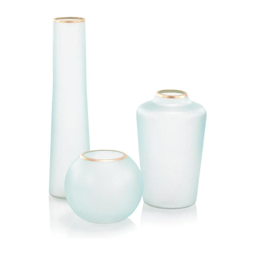 John Richard Decor Set of Three Whisper Blue Glass Vases