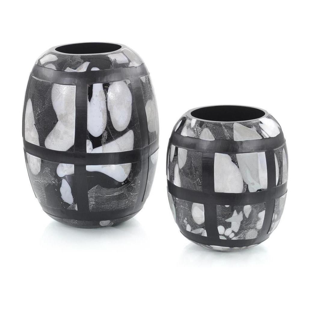 John Richard Set of Two Black-and-White Glass Vases