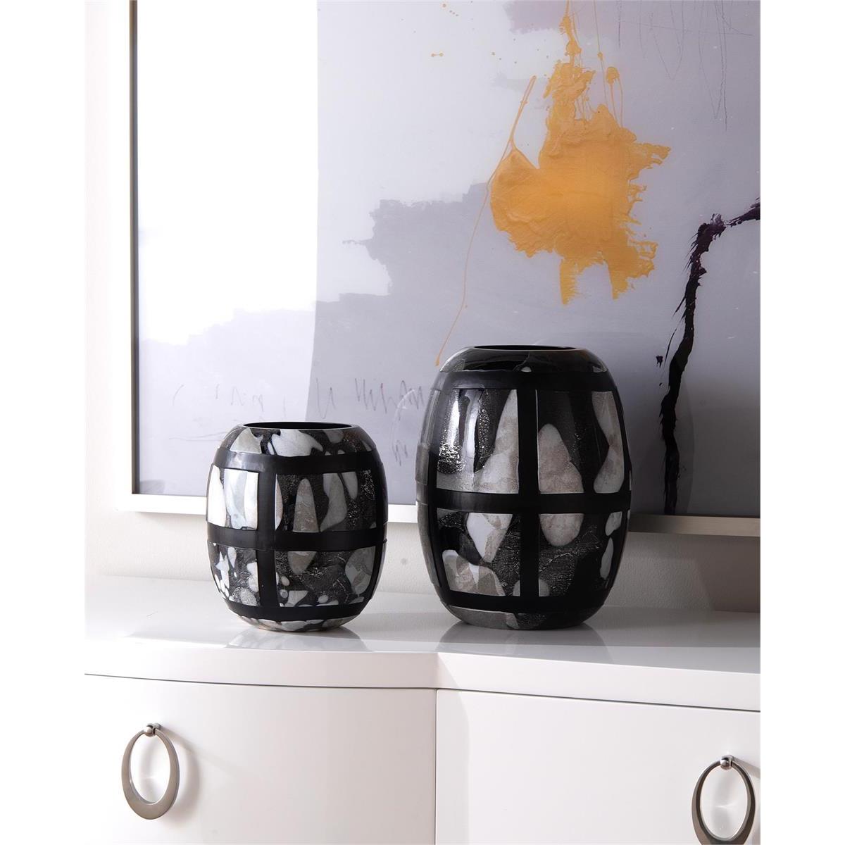 John Richard Set of Two Black-and-White Glass Vases