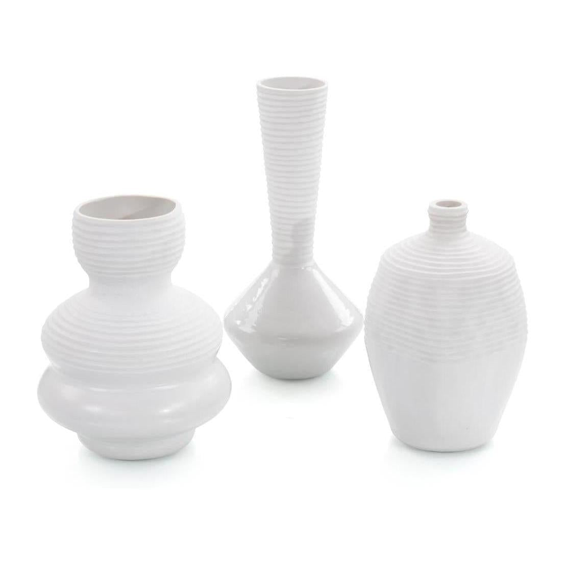 John Richard Decor Set of Three White Chiseled Vases