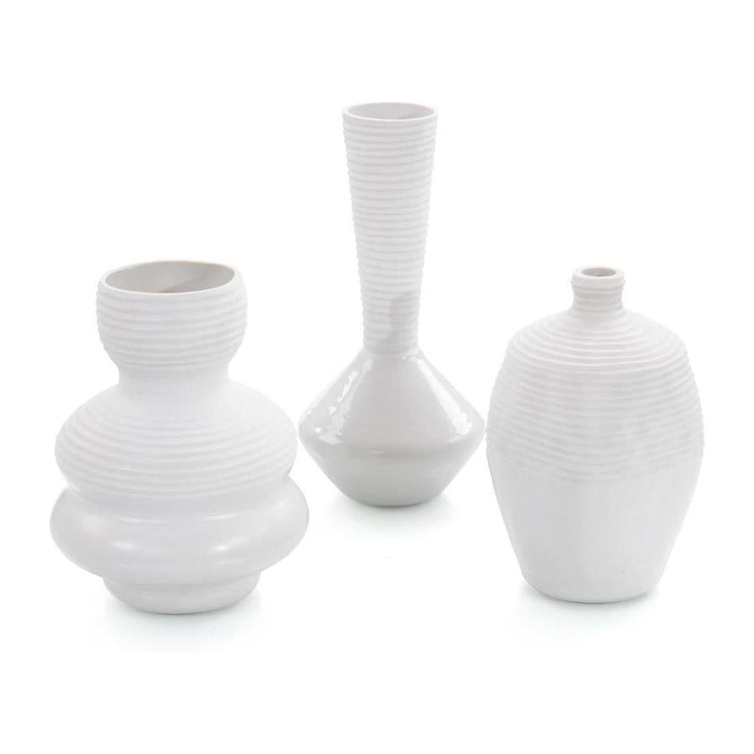 John Richard Decor Set of Three White Chiseled Vases