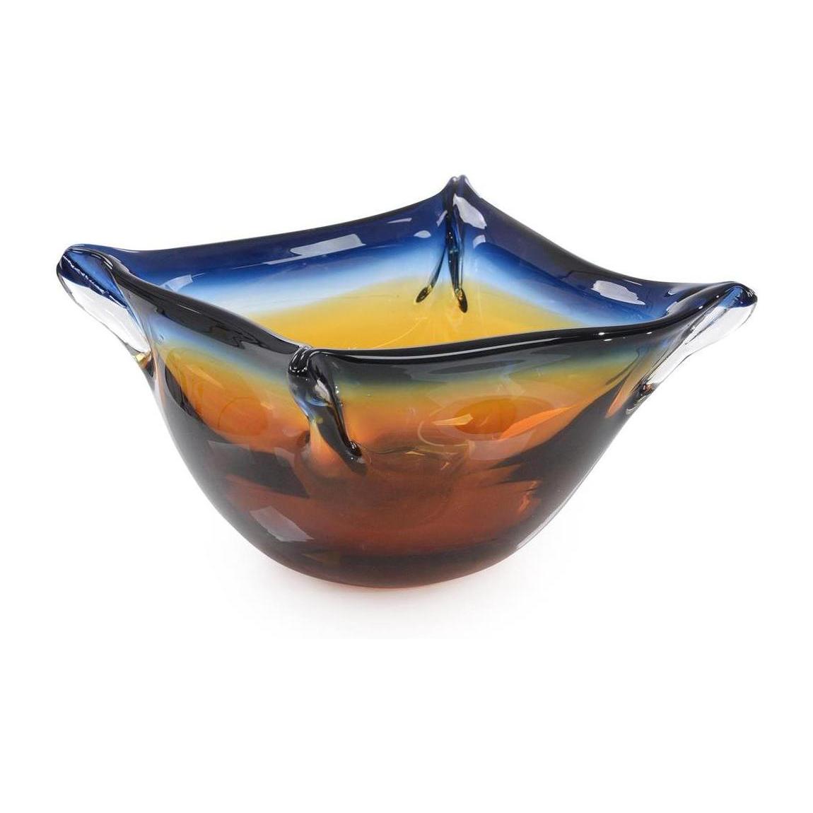 John Richard Handblown Dark Blue And Amber Glass Bowl