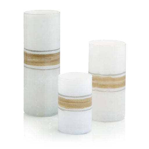 John Richard A Set Of Three White Frosted Glass Vases