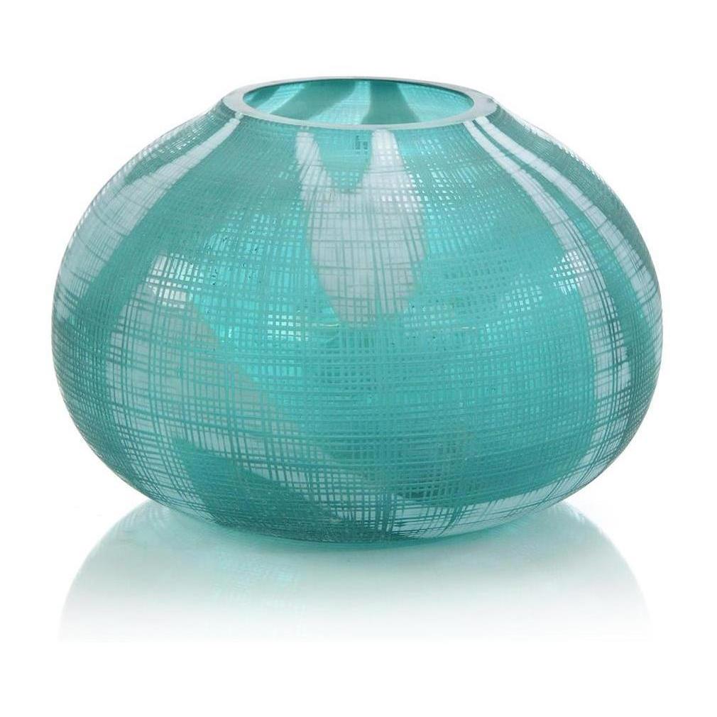 John Richard Aqua Green Etched Glass Vase II