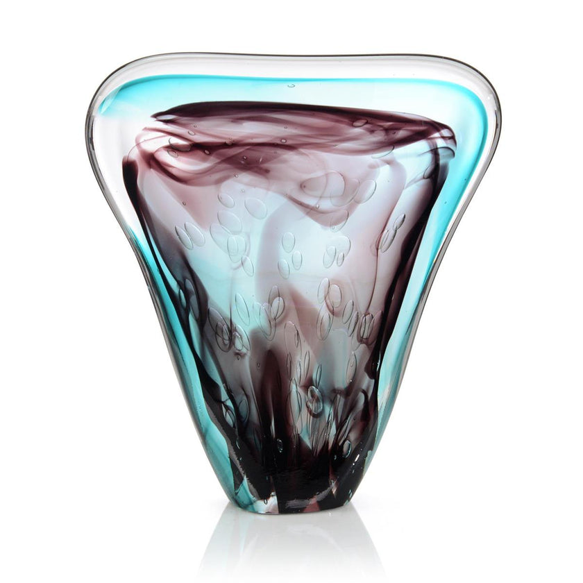 John Richard Eggplant Purple And Turquoise Handblown Glass Sculpture II