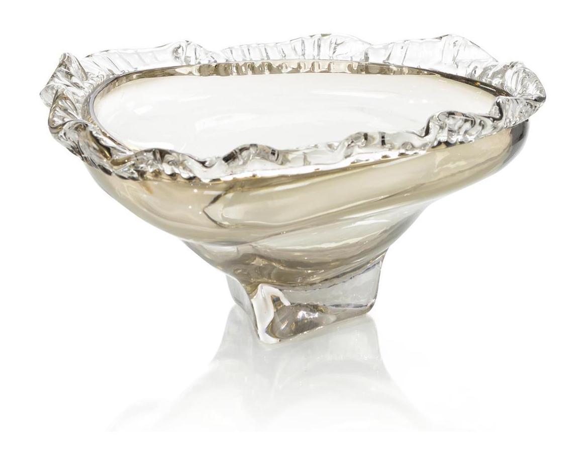 John Richard Decor Brown and Clear Ruffled Handblown Glass Bowl