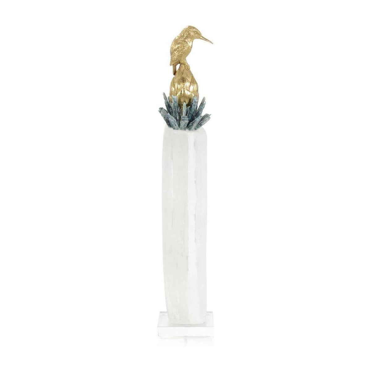 John Richard Decor Brass Bird on Selenite Sculpture I